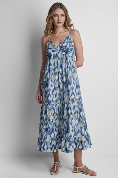 DKNY PRINTED TIERED MIDI TANK DRESS