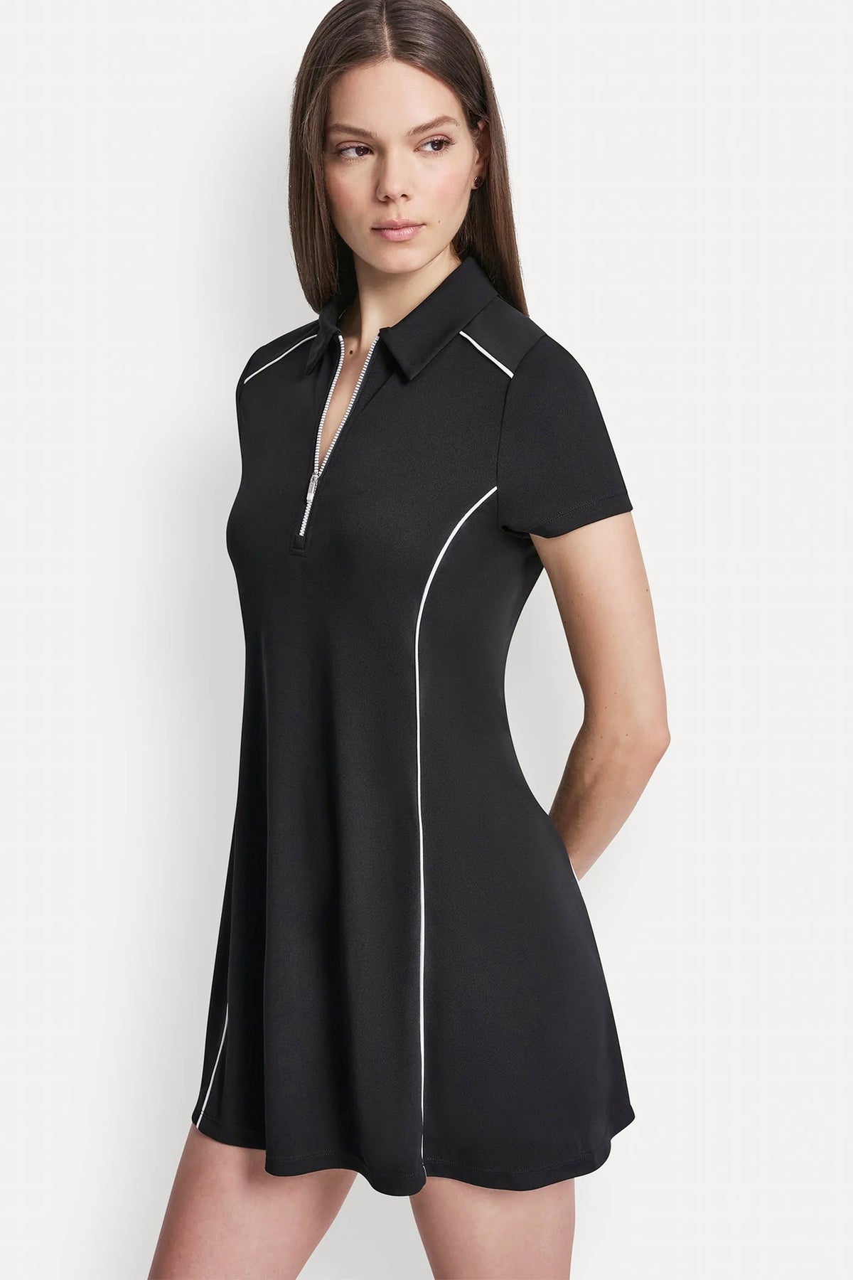 DKNY HALF-ZIP POLO DRESS WITH CONTRAST PIPING