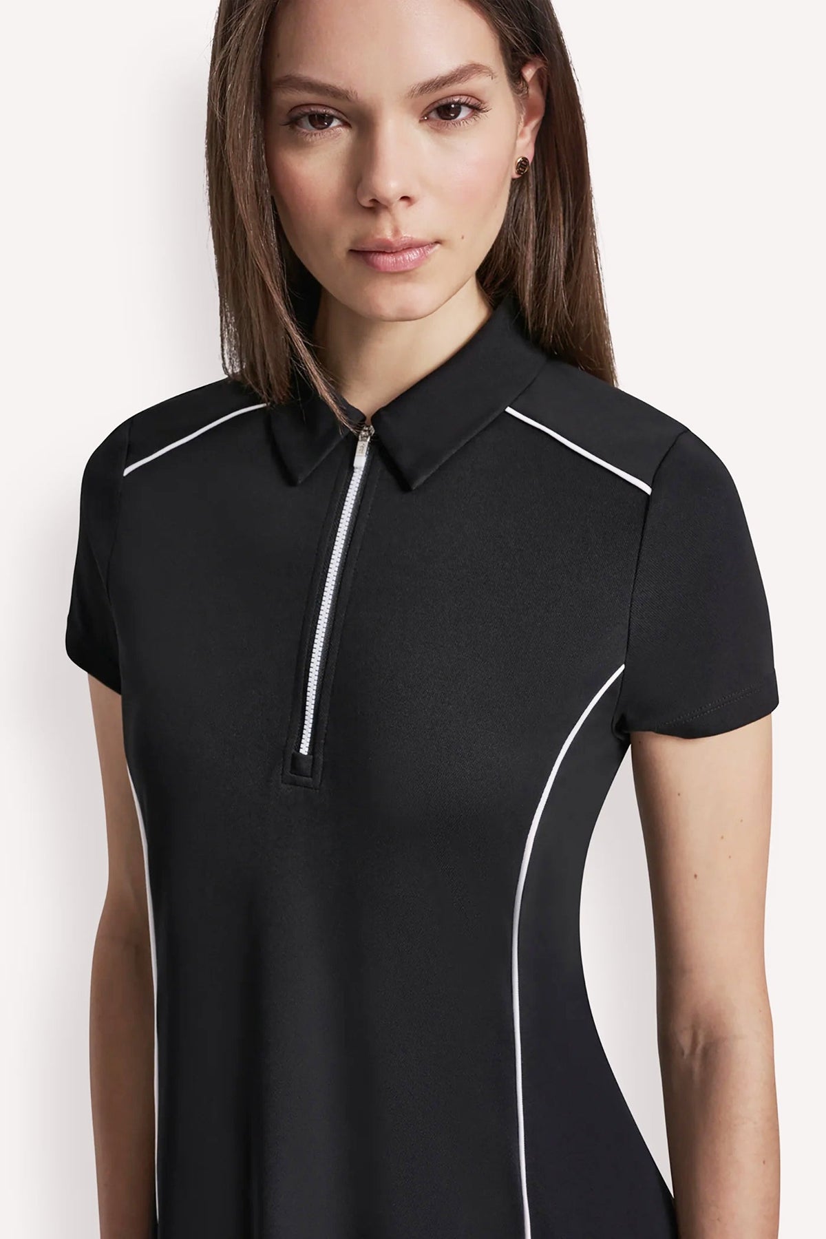 DKNY HALF-ZIP POLO DRESS WITH CONTRAST PIPING