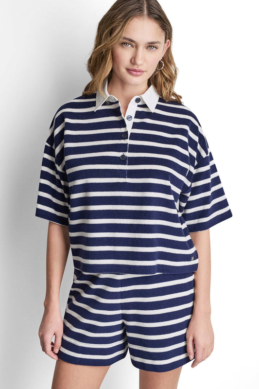 DKNY TOWELLING TERRY STRIPE BOXY POLO