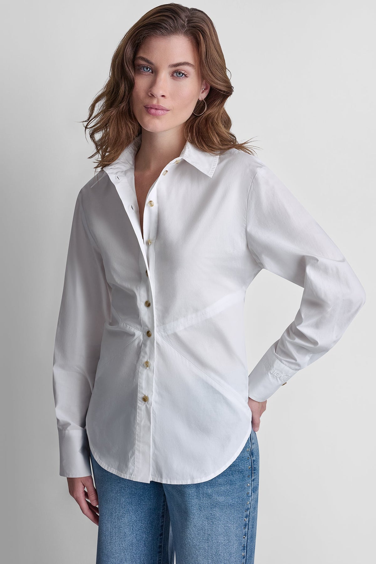 DKNY POPLIN CUTOUT TIE BACK SHIRT