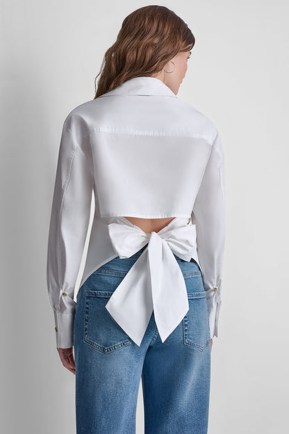 DKNY POPLIN CUTOUT TIE BACK SHIRT