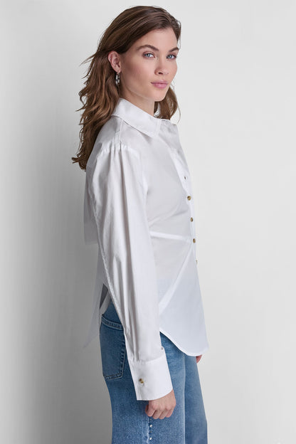 DKNY POPLIN CUTOUT TIE BACK SHIRT