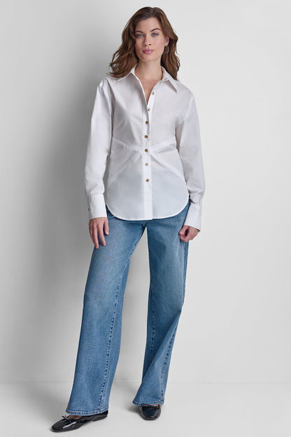 DKNY POPLIN CUTOUT TIE BACK SHIRT