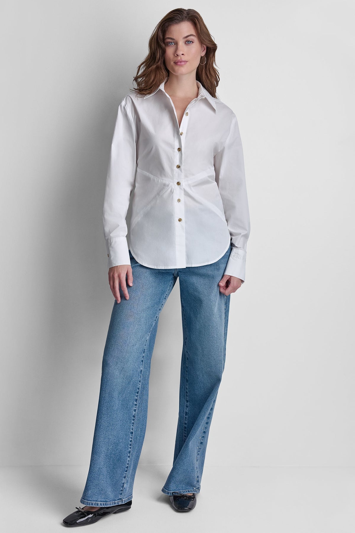 DKNY POPLIN CUTOUT TIE BACK SHIRT