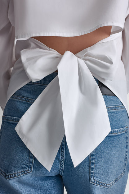 DKNY POPLIN CUTOUT TIE BACK SHIRT