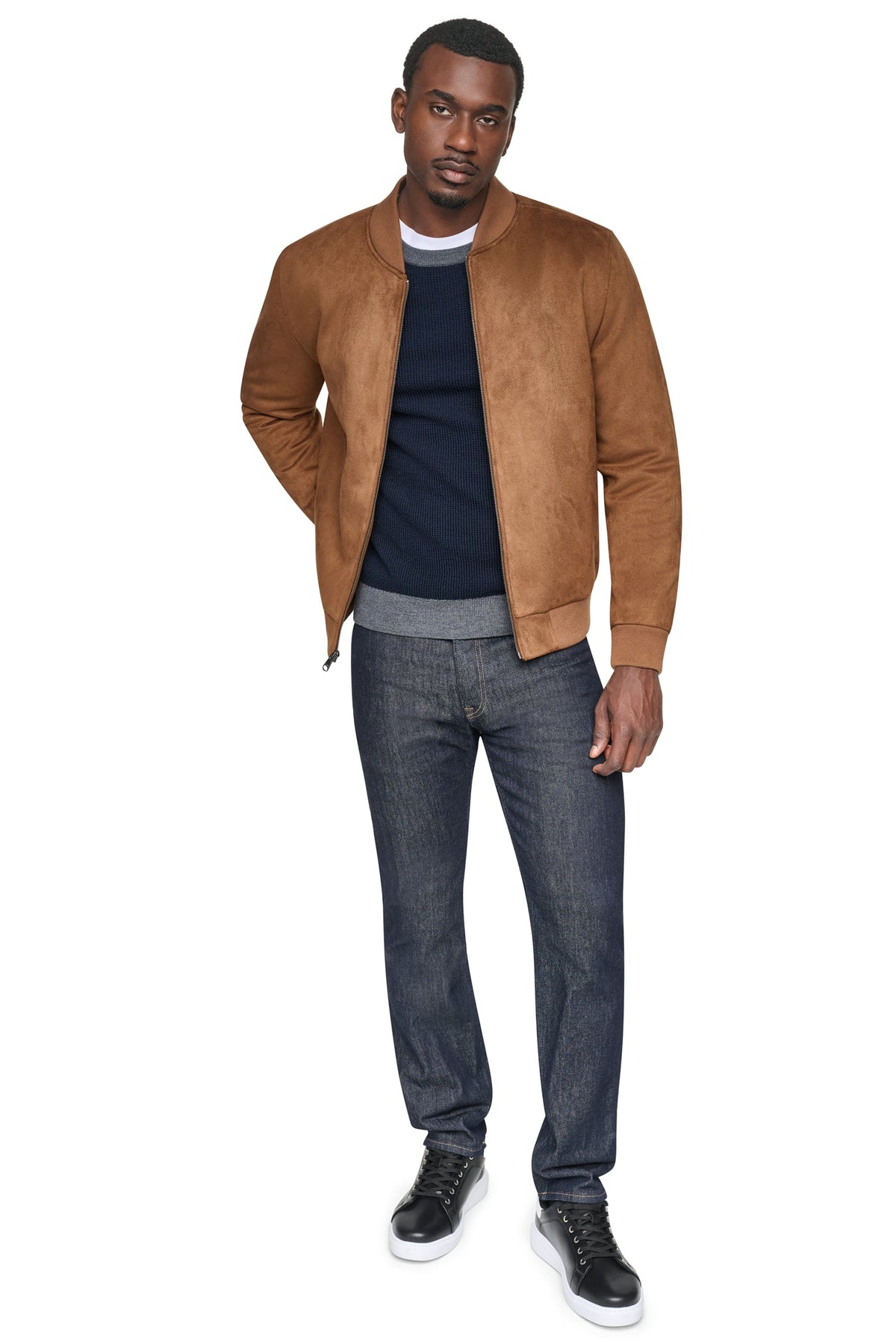 DKNY FAUX SUEDE BOMBER JACKET