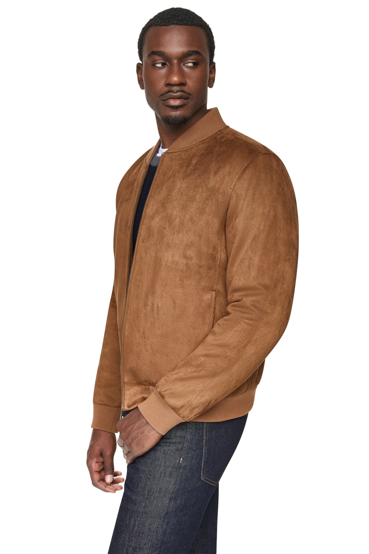 DKNY FAUX SUEDE BOMBER JACKET