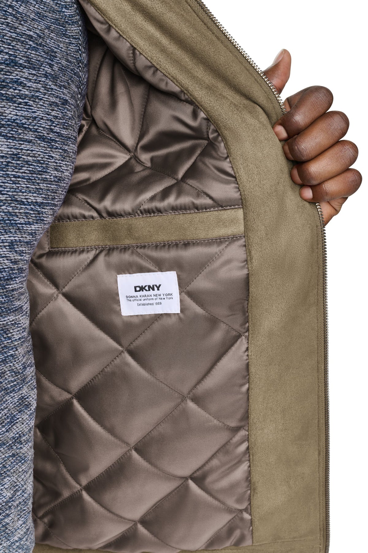 DKNY FAUX SUEDE TRUCKER JACKET