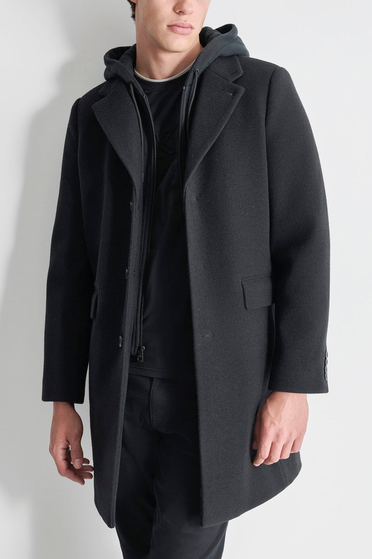 DKNY FAUX WOOL COAT WITH HOODED BIB