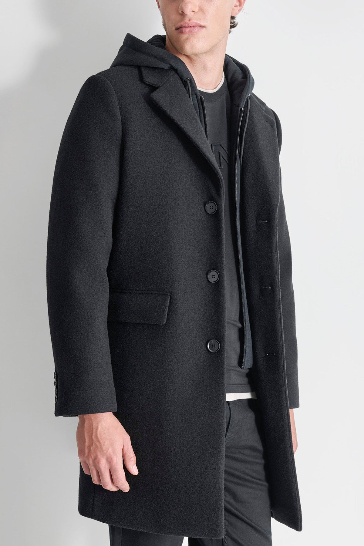 DKNY FAUX WOOL COAT WITH HOODED BIB