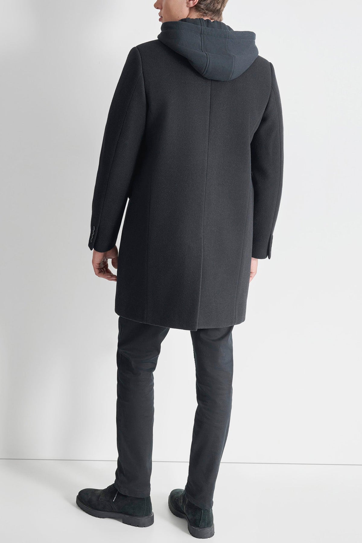 DKNY FAUX WOOL COAT WITH HOODED BIB