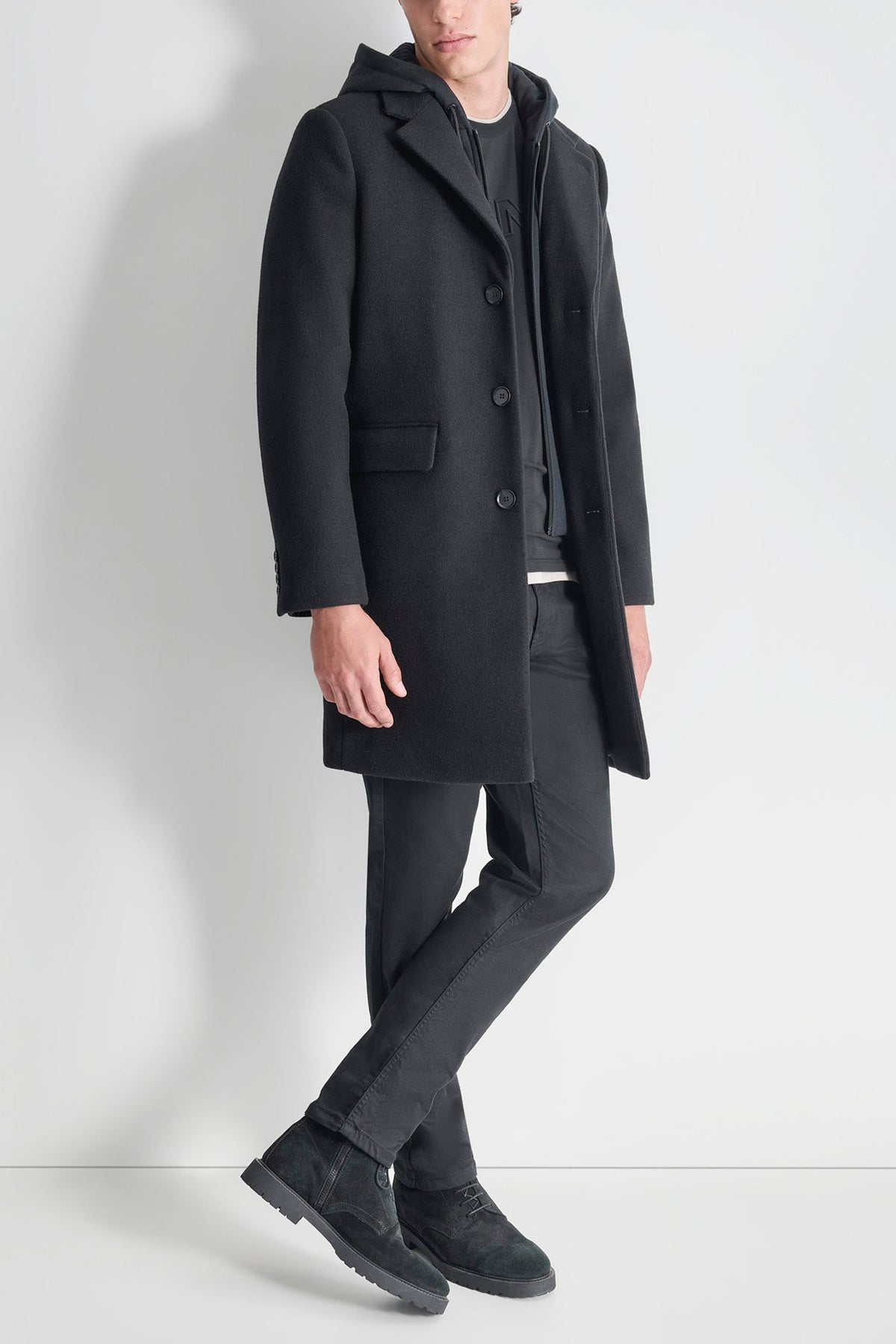 DKNY FAUX WOOL COAT WITH HOODED BIB