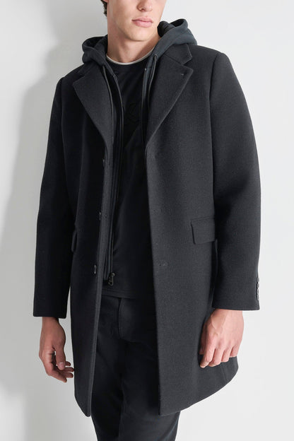DKNY FAUX WOOL COAT WITH HOODED BIB