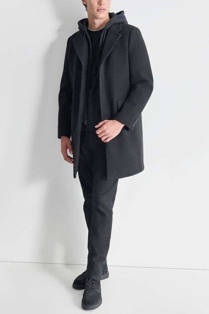 DKNY FAUX WOOL COAT WITH HOODED BIB