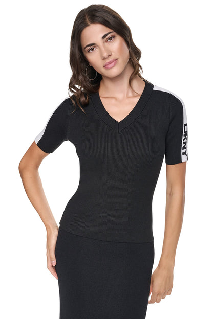 DKNY LOGO STRIPED SWEATER