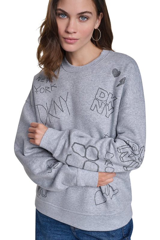 DKNY RHINESTONE GRAFFITI LOGO SWEATSHIRT
