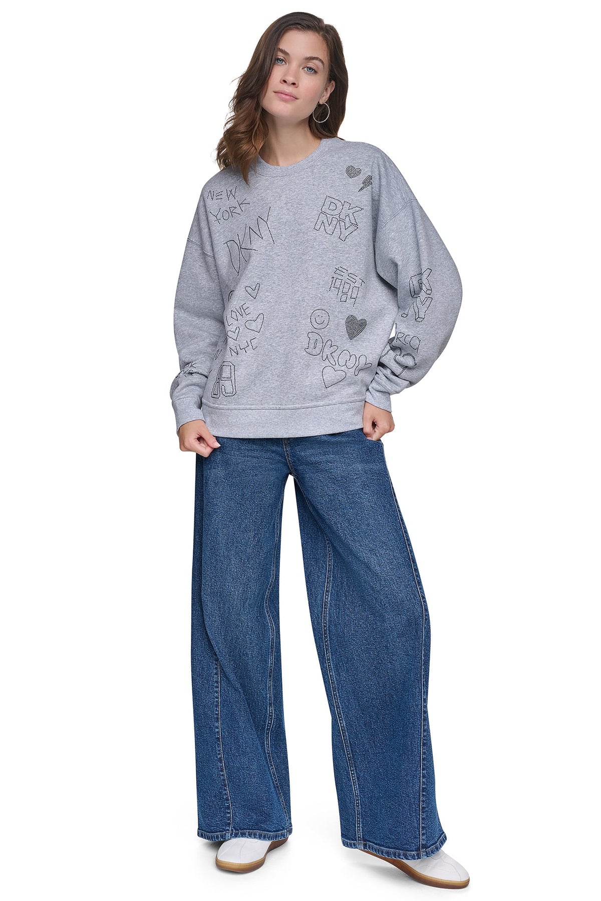DKNY RHINESTONE GRAFFITI LOGO SWEATSHIRT