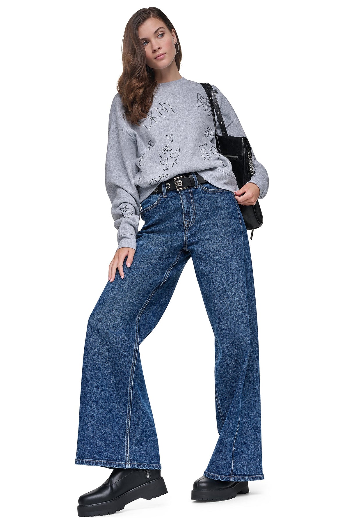 DKNY RHINESTONE GRAFFITI LOGO SWEATSHIRT