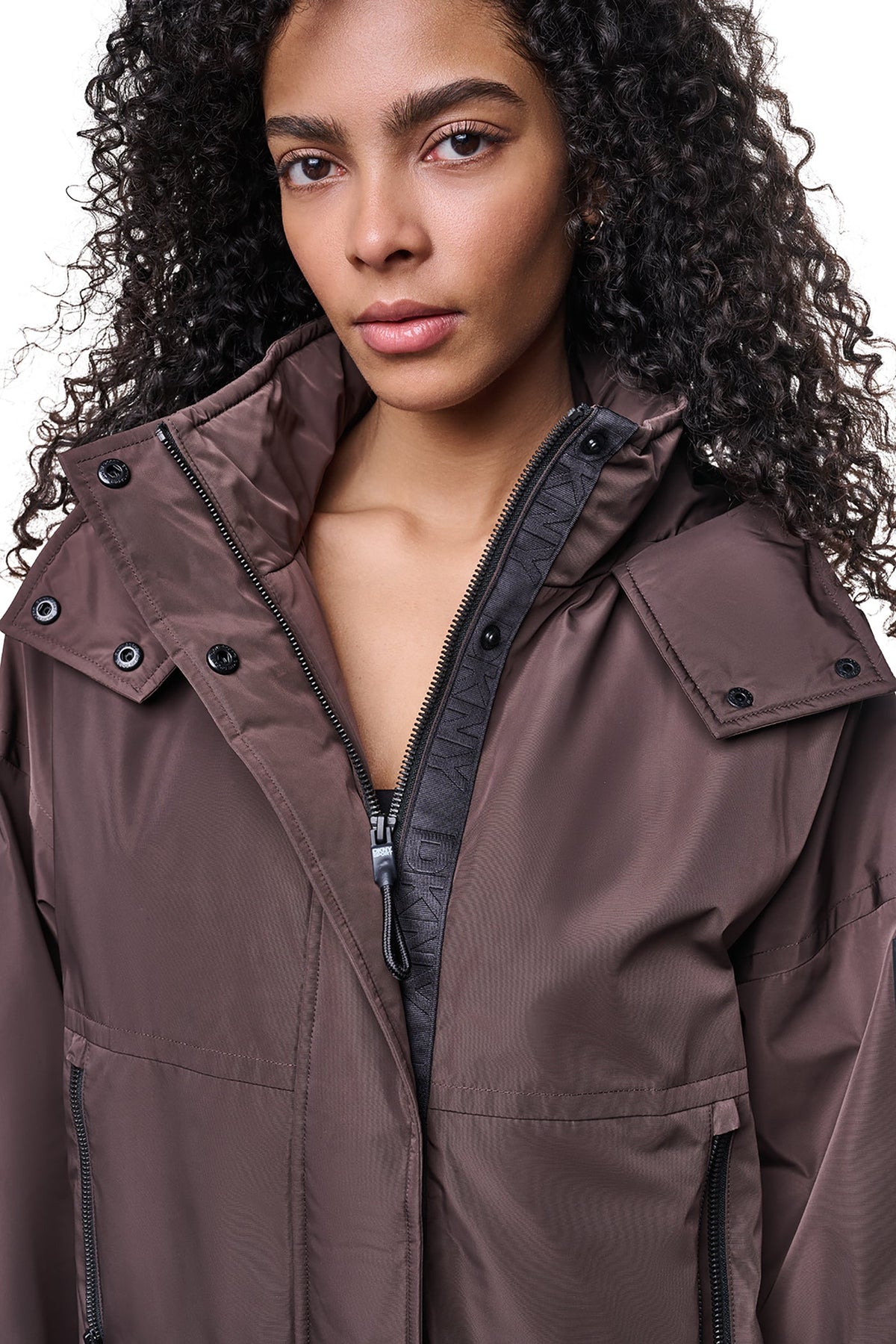 DKNY OVERSIZED LOGO HOODED JACKET