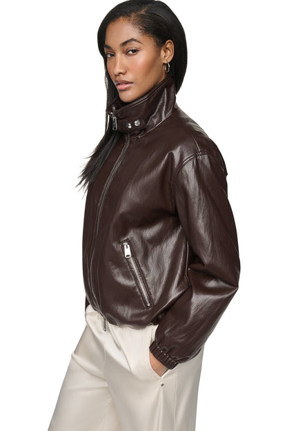 DKNY FAUX LEATHER BOMBER