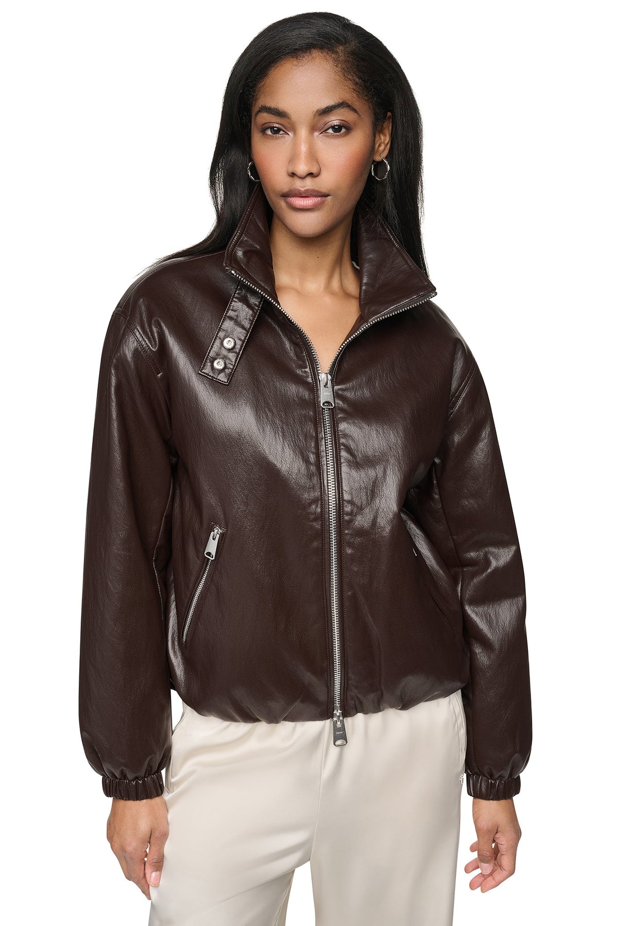 DKNY FAUX LEATHER BOMBER