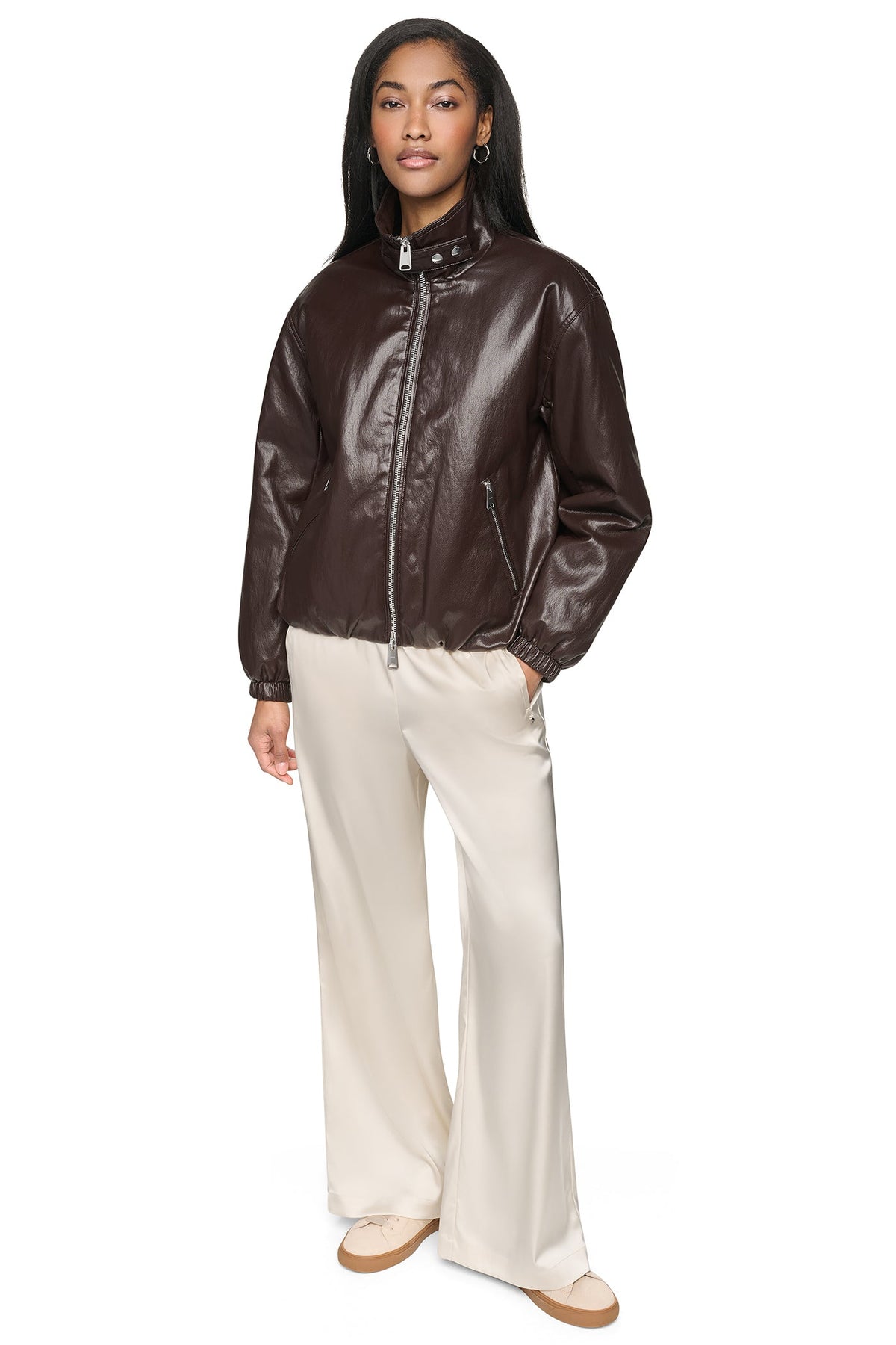 DKNY FAUX LEATHER BOMBER