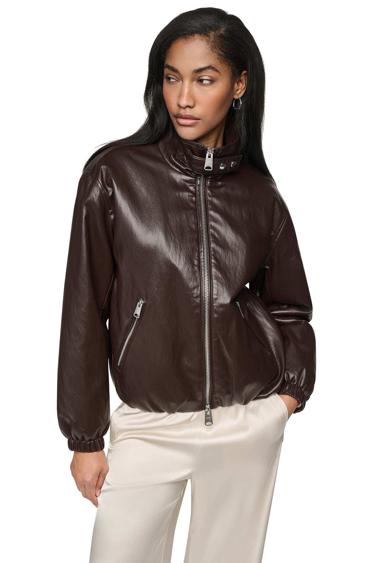 DKNY FAUX LEATHER BOMBER