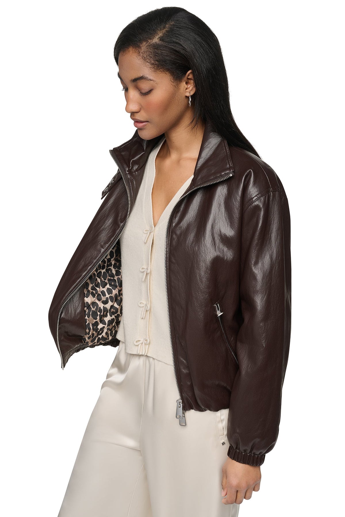 DKNY FAUX LEATHER BOMBER