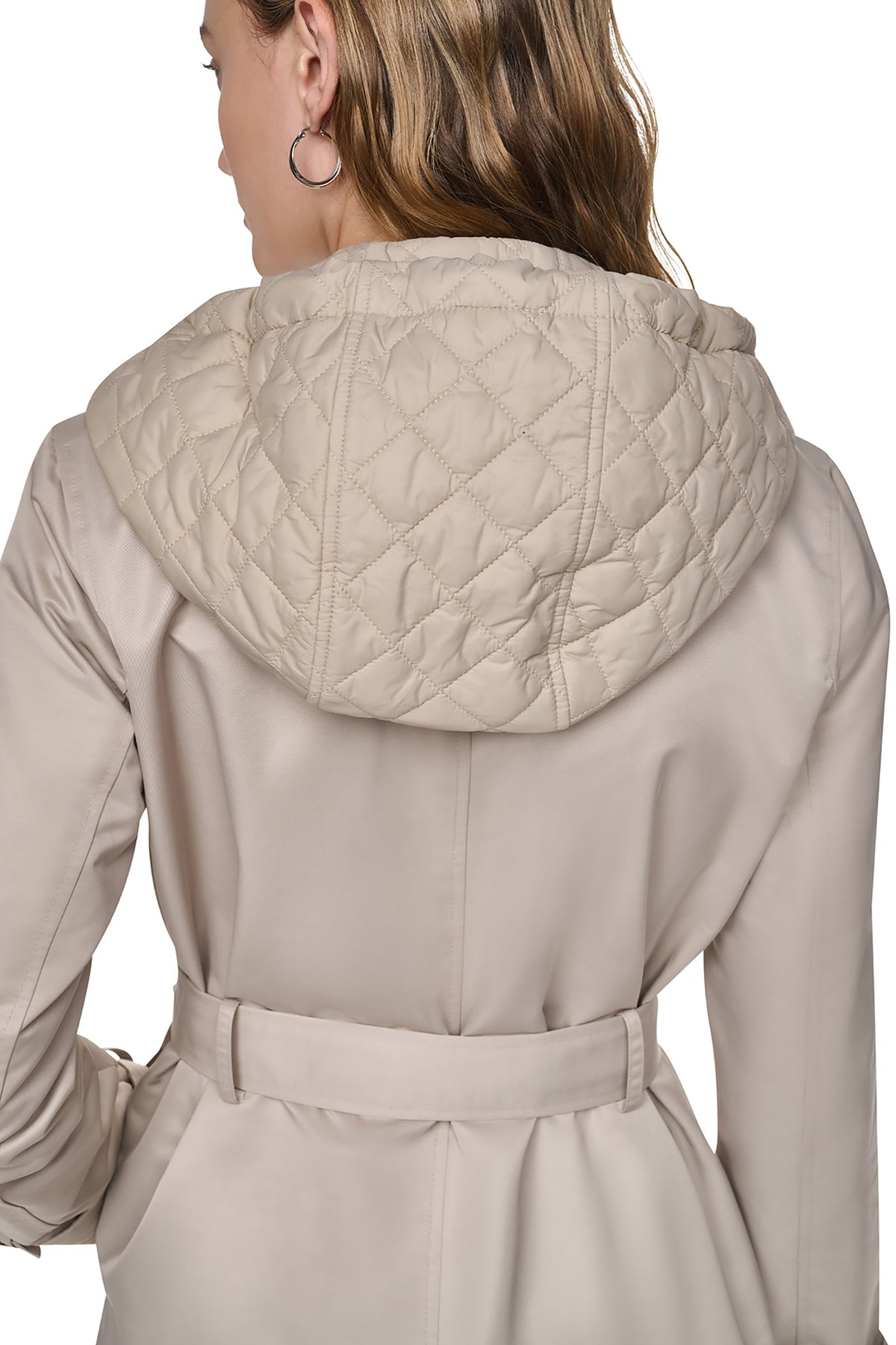 DKNY DOUBLE BREASTED QUILTED HOOD TRENCH