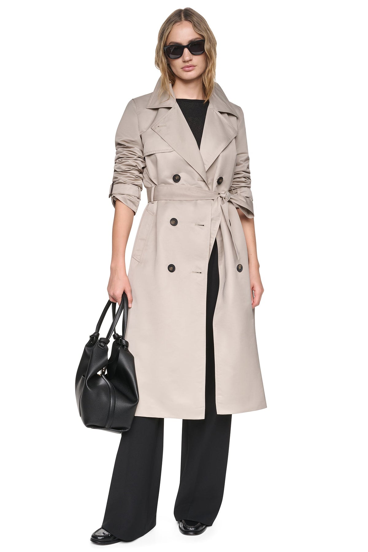 DKNY DOUBLE BREASTED QUILTED HOOD TRENCH