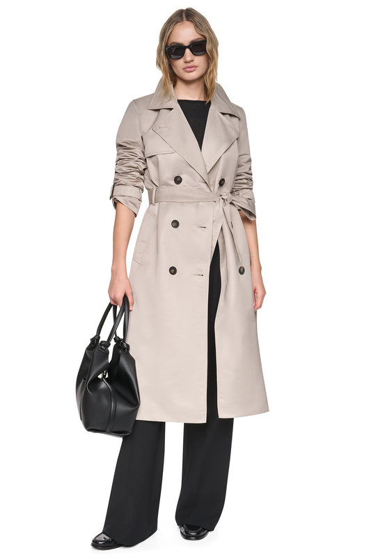 DKNY DOUBLE BREASTED QUILTED HOOD TRENCH