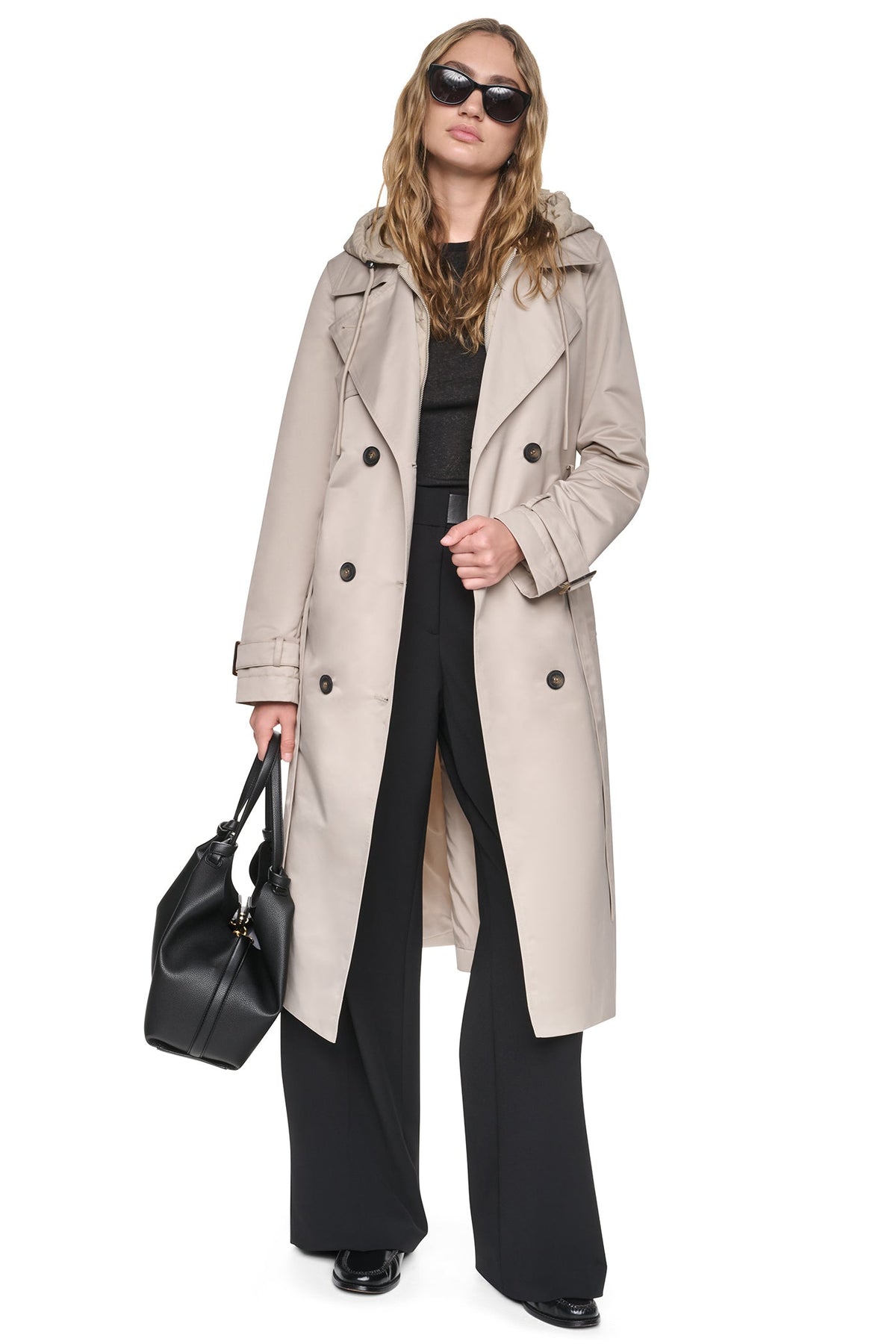 DKNY DOUBLE BREASTED QUILTED HOOD TRENCH