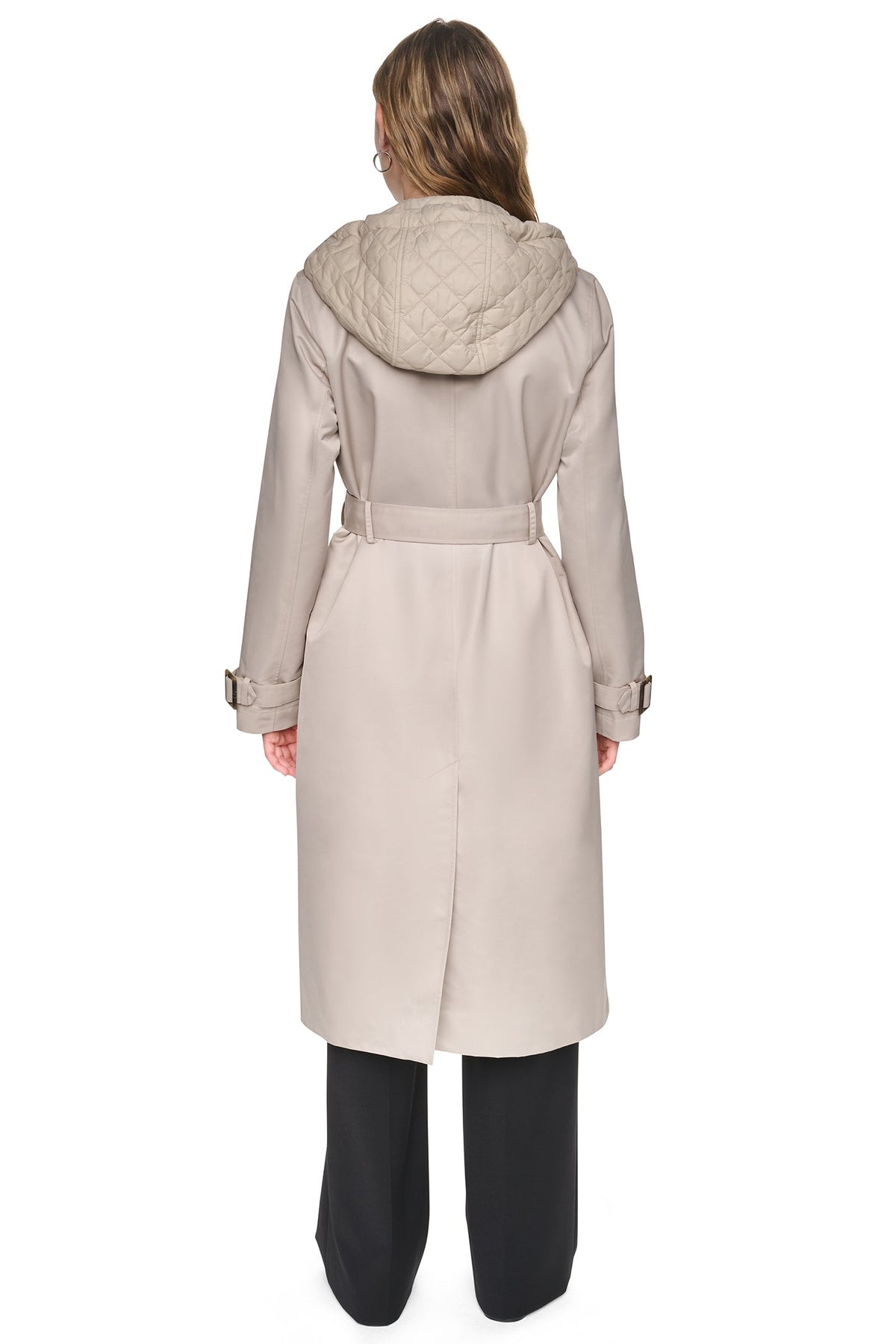 DKNY DOUBLE BREASTED QUILTED HOOD TRENCH