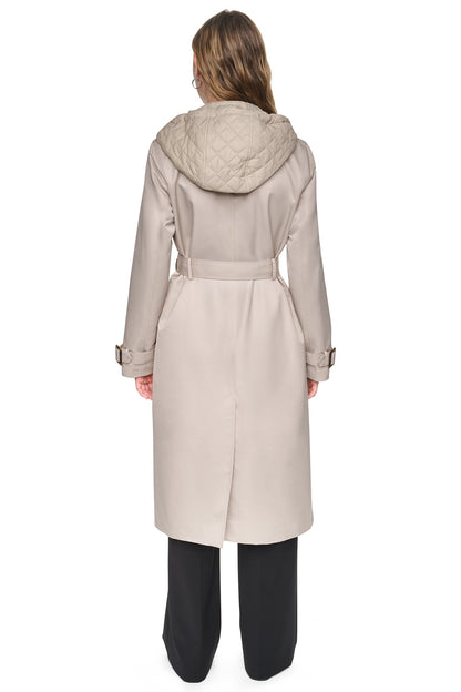 DKNY DOUBLE BREASTED QUILTED HOOD TRENCH