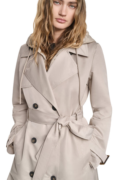 DKNY DOUBLE BREASTED QUILTED HOOD TRENCH