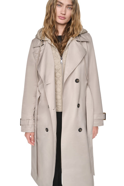 DKNY DOUBLE BREASTED QUILTED HOOD TRENCH