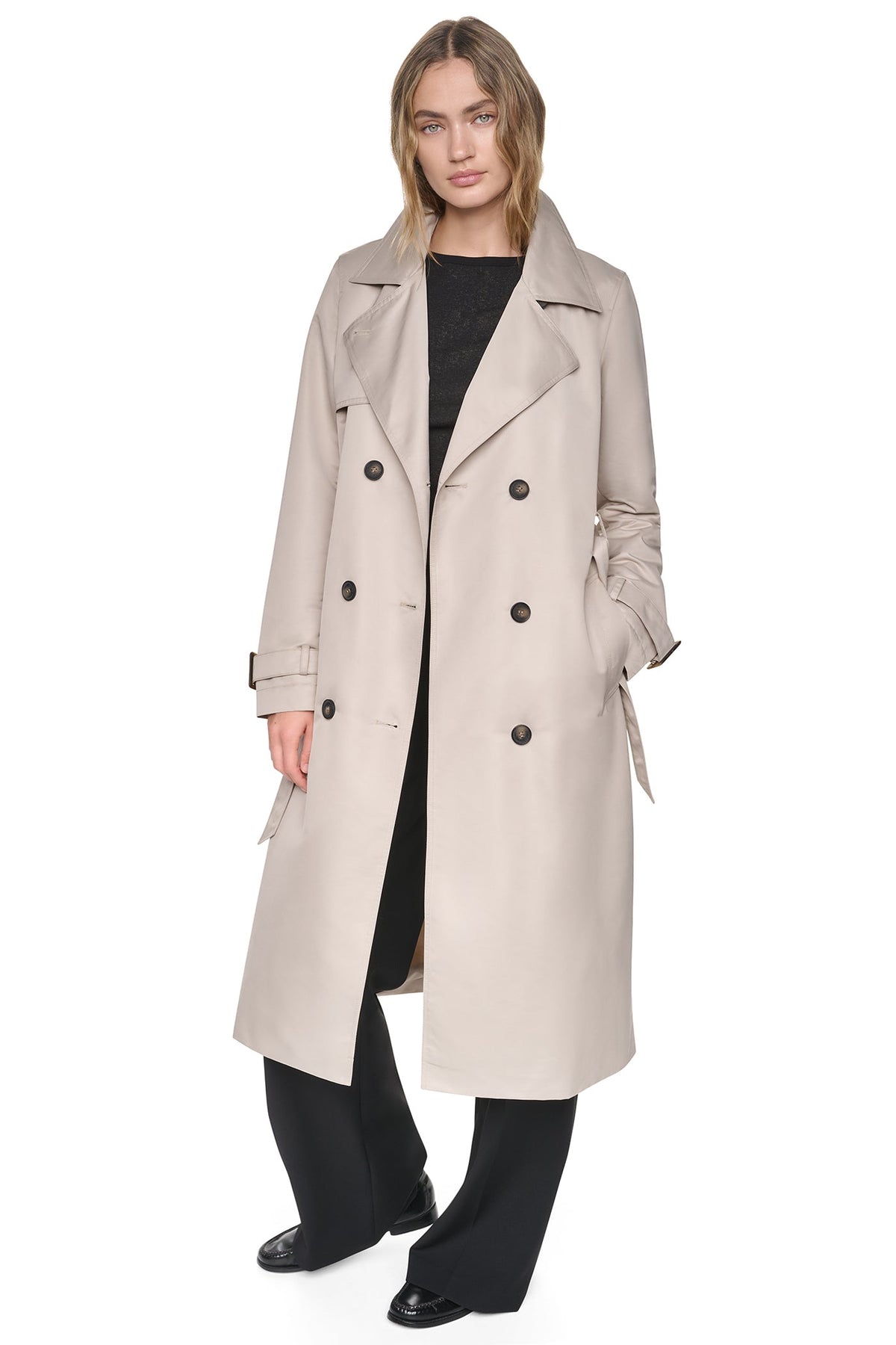 DKNY DOUBLE BREASTED QUILTED HOOD TRENCH