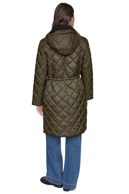 DKNY CORDUROY COLLAR HOODED QUILTED COAT
