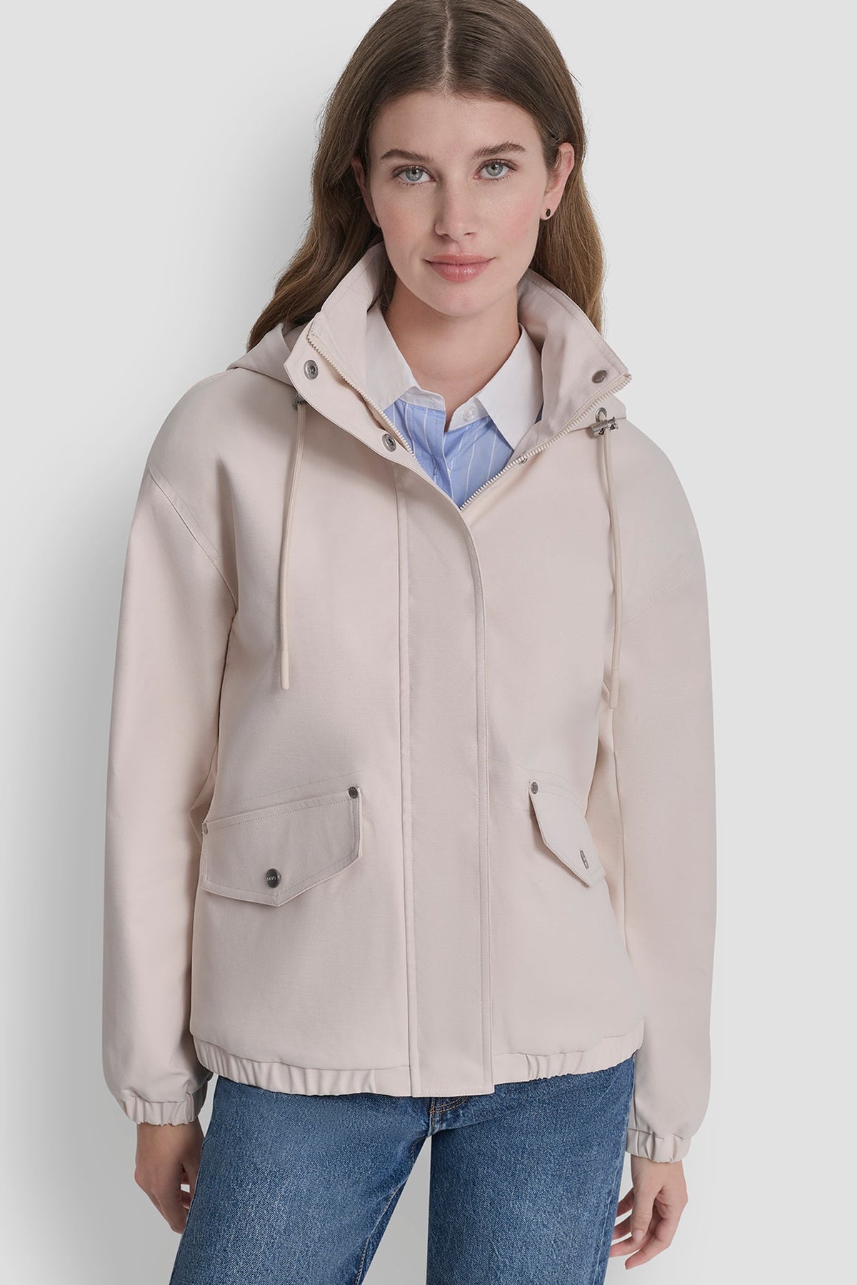DKNY HIGH COLLAR BOMBER JACKET WITH HOOD