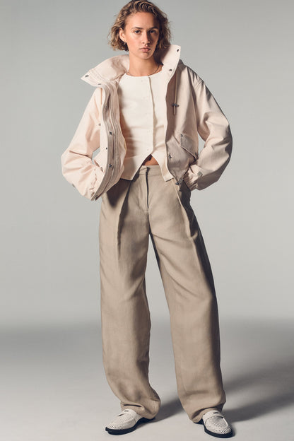 DKNY HIGH COLLAR BOMBER JACKET WITH HOOD