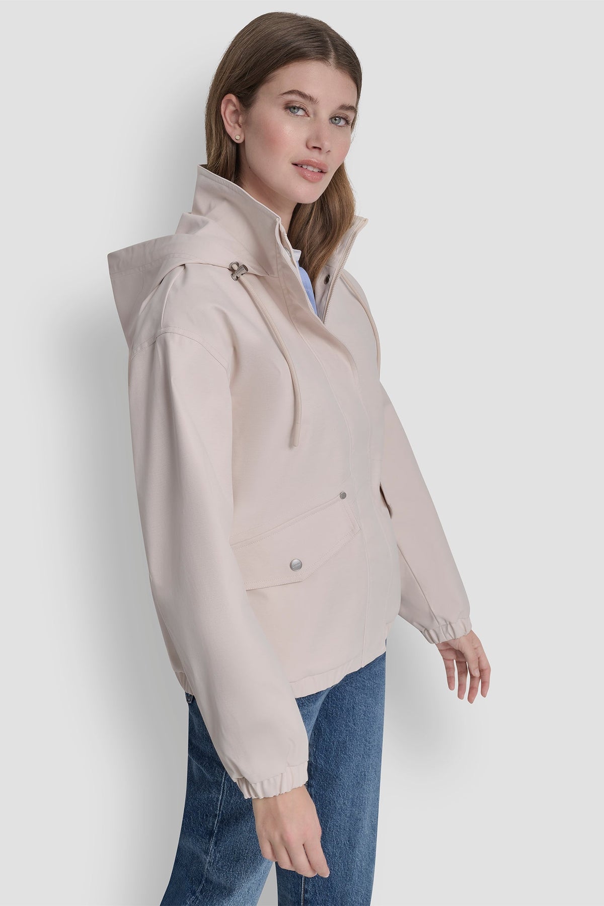 DKNY HIGH COLLAR BOMBER JACKET WITH HOOD
