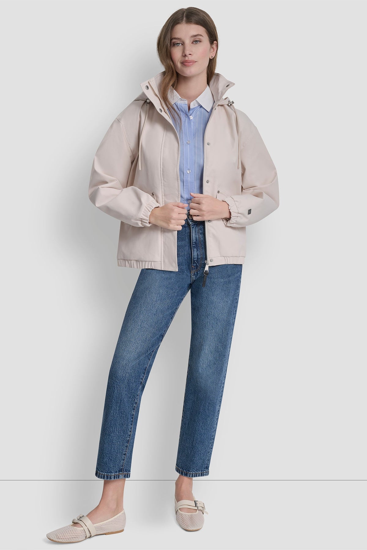 DKNY HIGH COLLAR BOMBER JACKET WITH HOOD