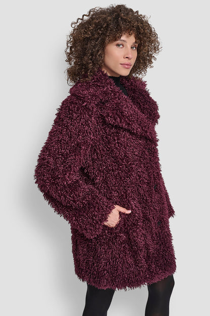 DKNY FAUX TEDDY FUR JACKET