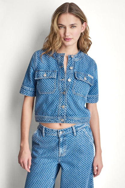 DKNY PATCH POCKET DENIM SHIRT JACKET