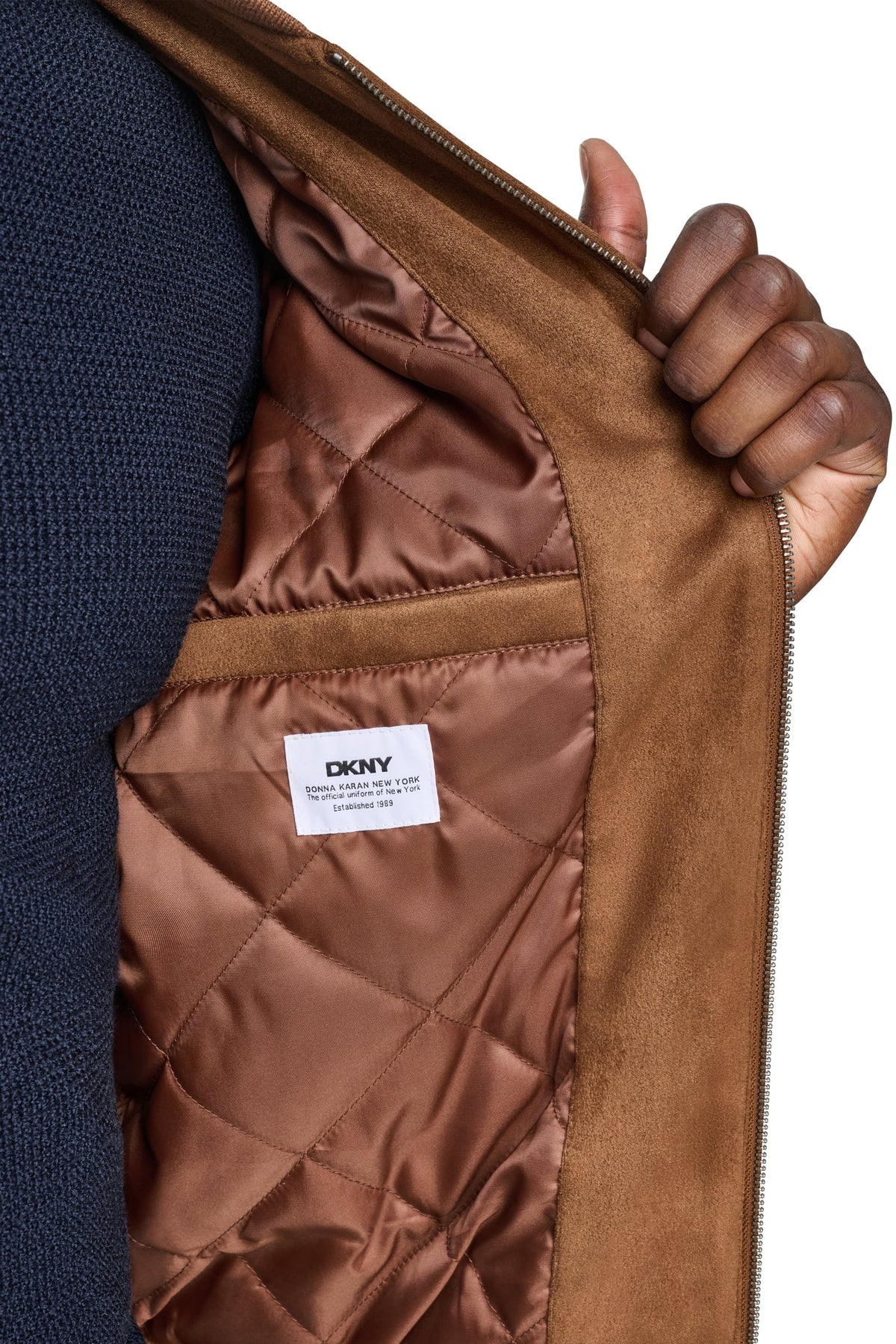 DKNY FAUX SUEDE BOMBER JACKET