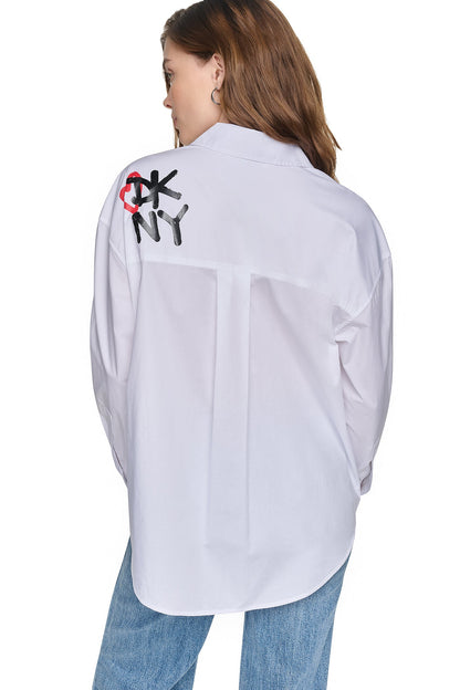 DKNY GRAFFITI LOGO POPLIN SHIRT