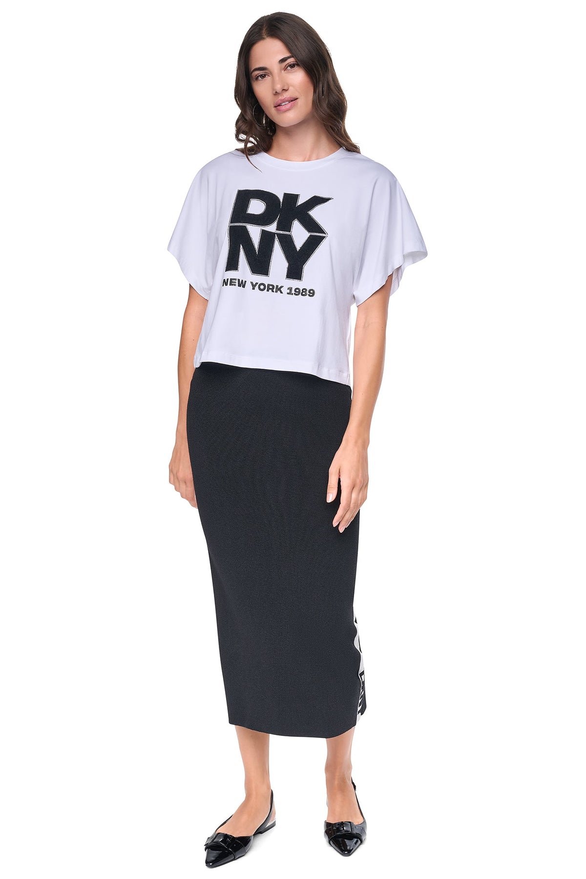 DKNY LOGO STRIPE SWEATER SKIRT