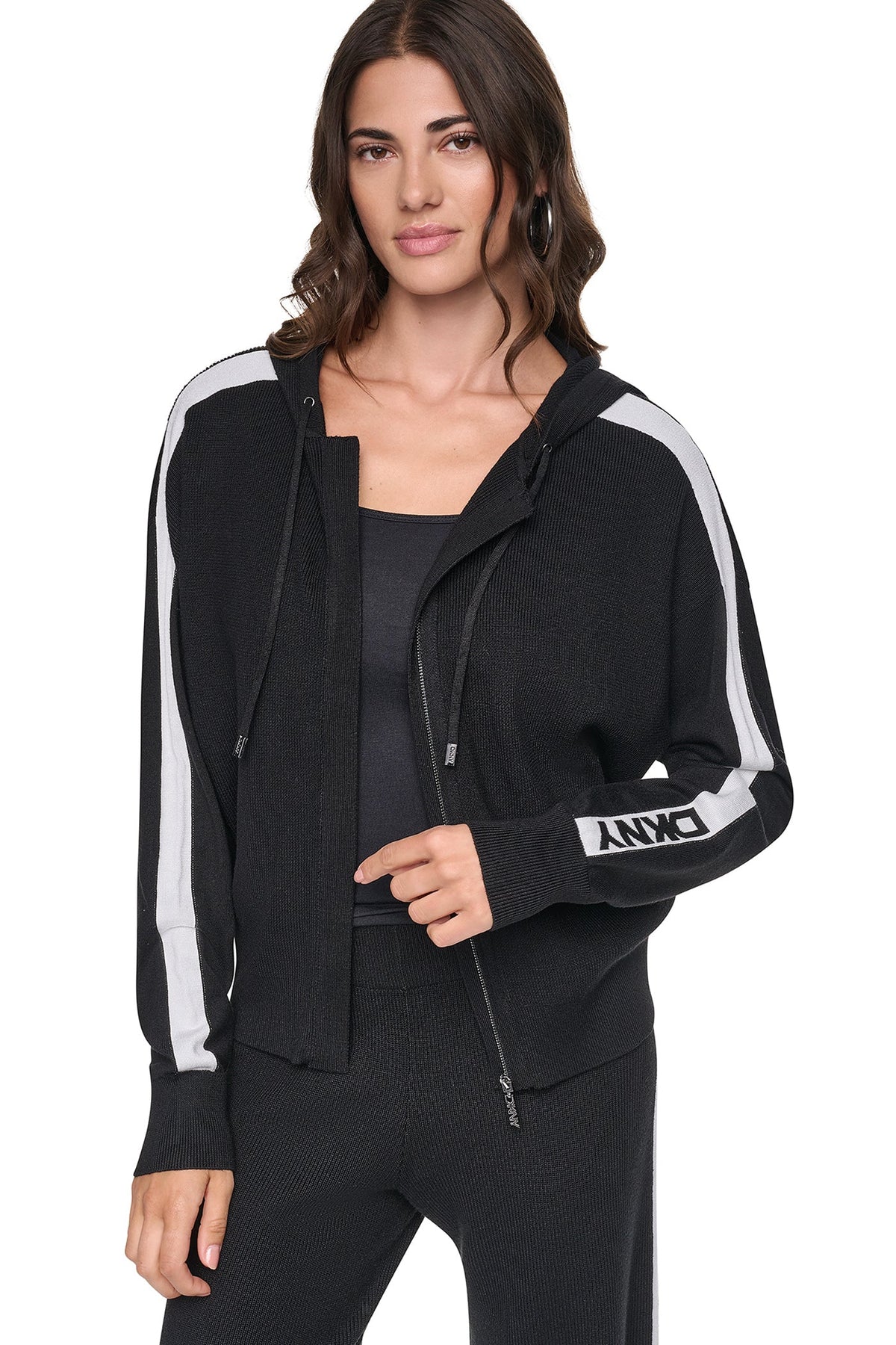 DKNY LOGO STRIPE HOODIE SWEATER