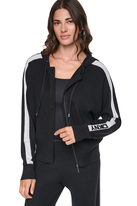 DKNY LOGO STRIPE HOODIE SWEATER